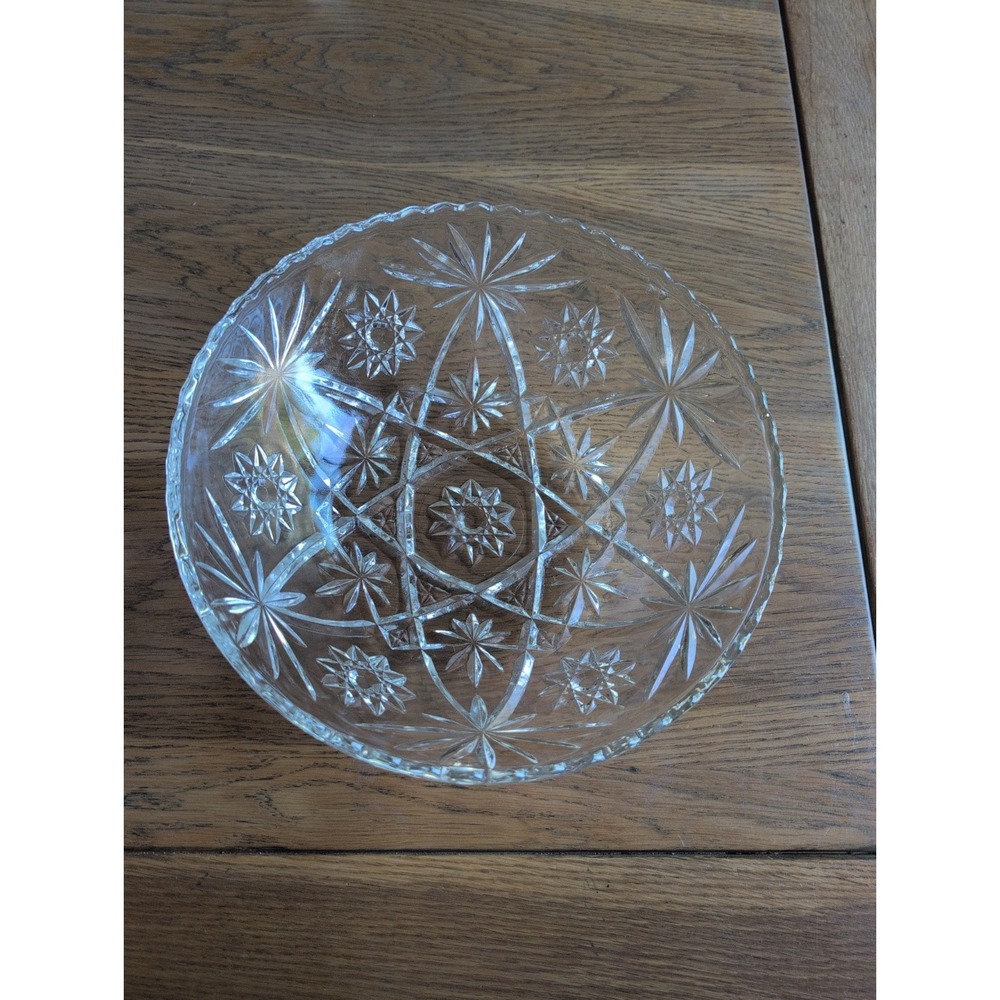 Anchor Hocking Star of David Vntg Pressed Cut Glass Bowl 10.5" Diameter 4" High